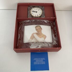 Vintage Cristal d'Arques France 24% Lead Crystal Desk Clock Photo Frame Set